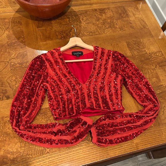 Saloni Camille crop top red sequins sz 2 - Picture 3 of 9